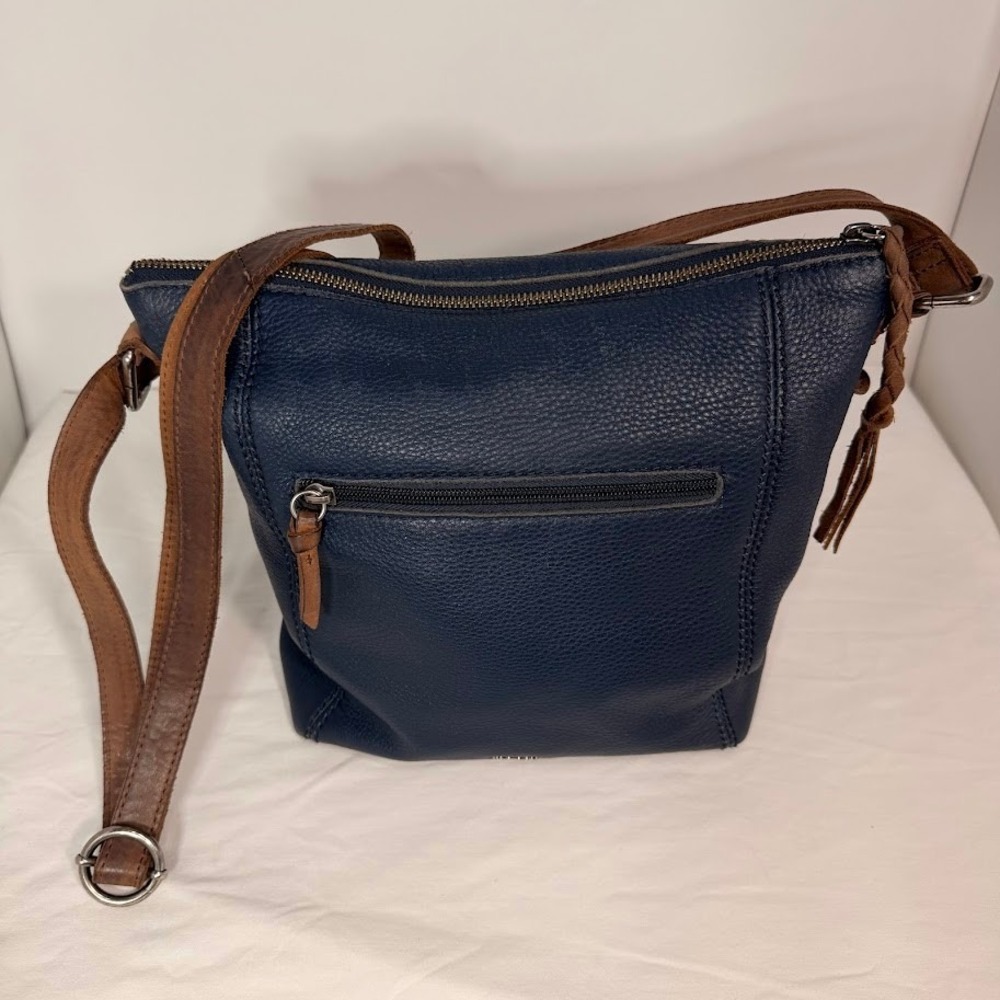 The Sak Ashland Crossbody Navy Hobo Shoulder Bag Leather Purse Distressed Worn - Picture 6 of 13